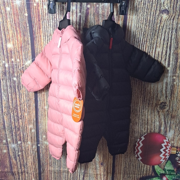 Nwt Wonder Nation Baby Size 0-3  Months Pink and Black Puffer Snowsuits 2 For 1 - Picture 1 of 3
